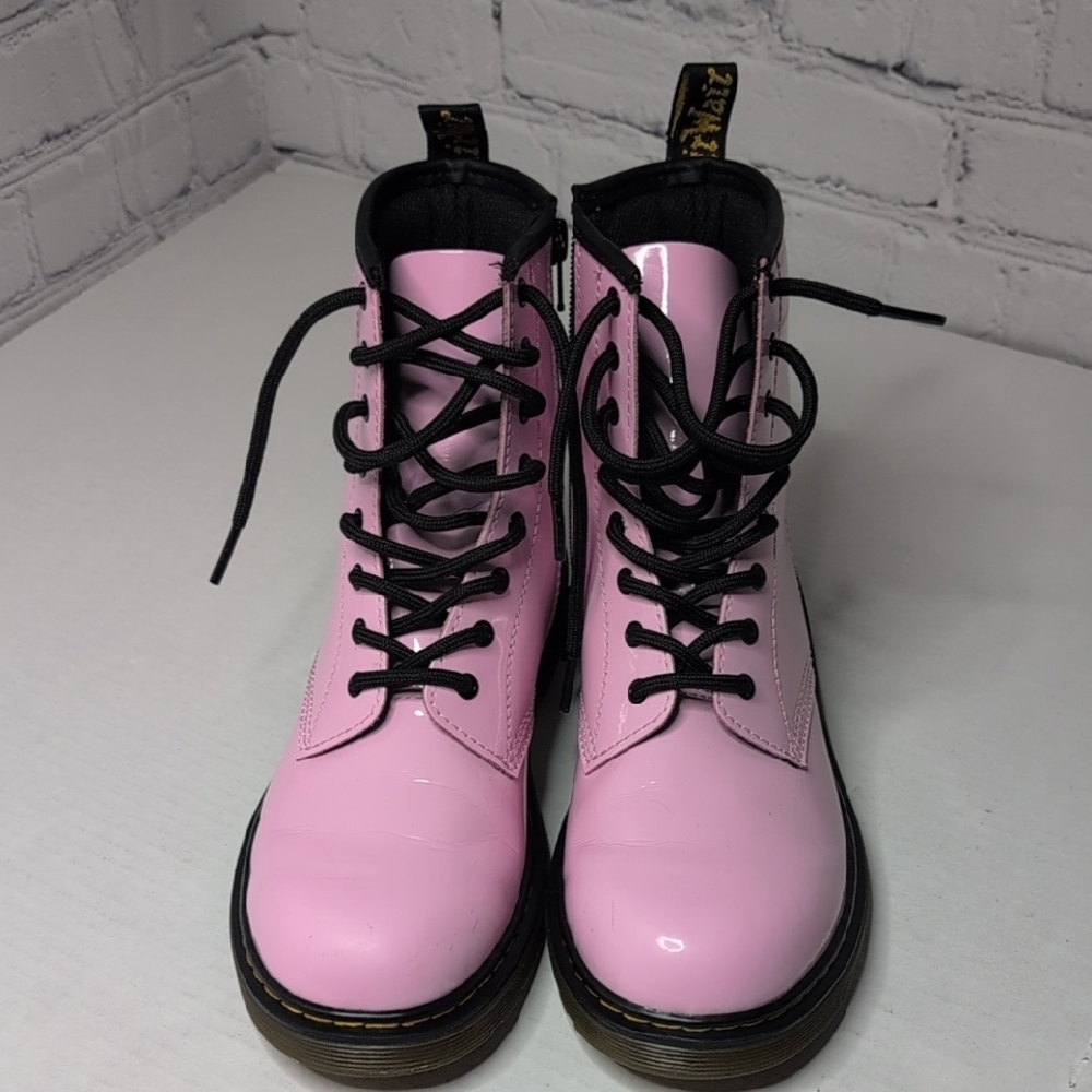 Dr. Marten Patent Leather Pink Lace Up Boots